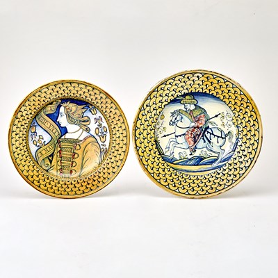 Lot 226 - Two Italian Hand-Painted Maiolica Chargers with Copper Lustre