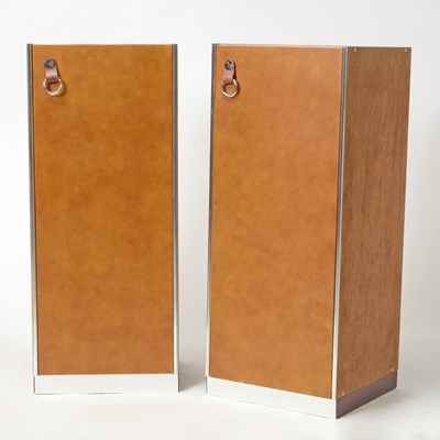 Lot 225 - Pair of Guido Faleschini Chromed Metal and Leather Clad Wood "Mariani" Side Cabinets