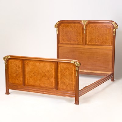 Lot 399 - French Art Nouveau Gilt-Metal Mounted Walnut Bedstead