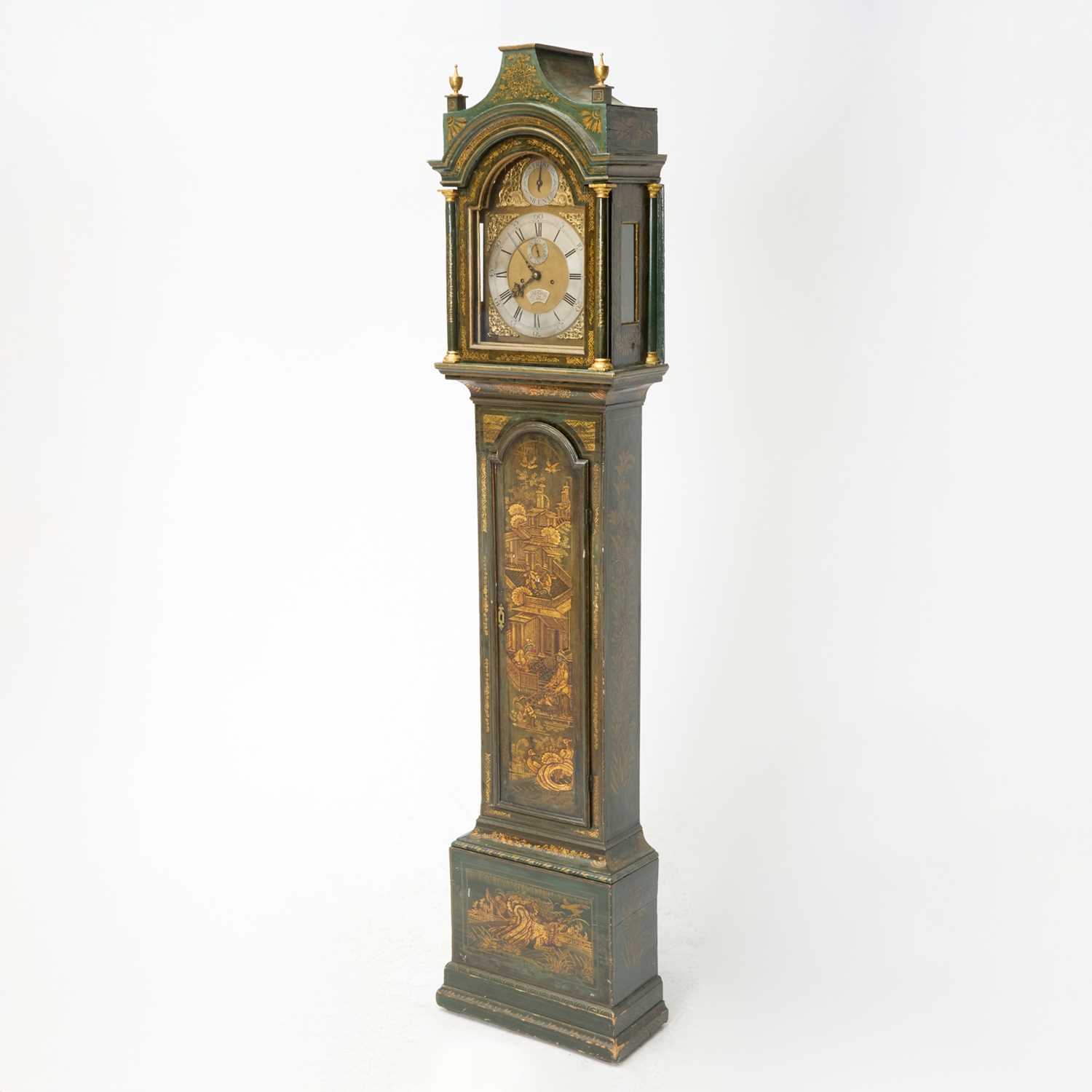 Lot 500 - George III Gilt and Green Japanned Longcase Clock