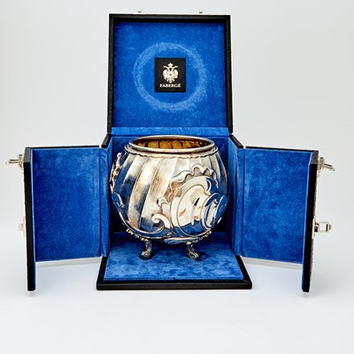 Lot 264 - Modern Fabergé Art Nouveau Style Sterling Silver Footed Bowl