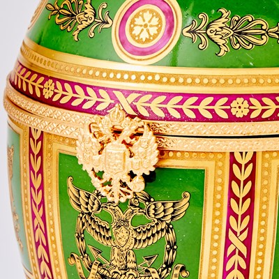 Lot 271 - Tatiana Fabergé Gilt-Metal Mounted Porcelain Egg-Form Box and Stand