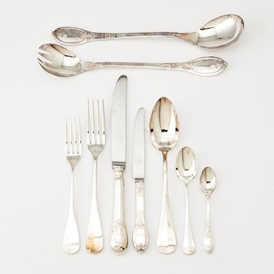 Lot 3124 - Assembled Modern Fabergé Silver-Plate Flatware Service