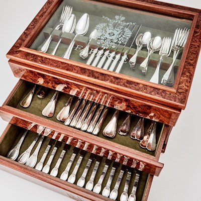 Lot 3124 - Assembled Modern Fabergé Silver-Plate Flatware Service