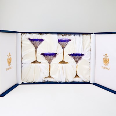Lot 270 - Two Boxed Sets of Fabergé Imperial Collection Colored Overlay Drinking Glasses