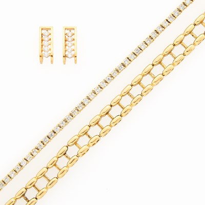 Lot 2322 - Gold and Diamond Bracelet with Jacket and Pair of Gold and Simulated Stone Earrings