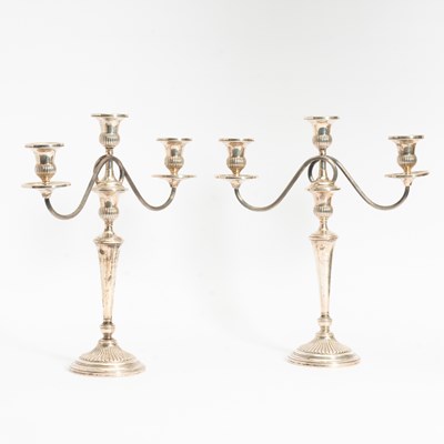 Lot 140 - Pair of Weighted Sterling Silver Three-Light Candelabra