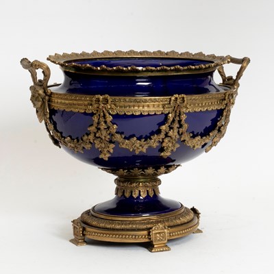 Lot 32 - Sevres Type Metal Mounted Cobalt Large Center Bowl