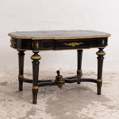 Lot 331 - Black Painted Napoleon III Brass Mounted Writing Table