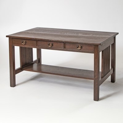 Lot 143 - Gustav Stickley Oak "Model 659" Three-Drawer Spindled Library Table