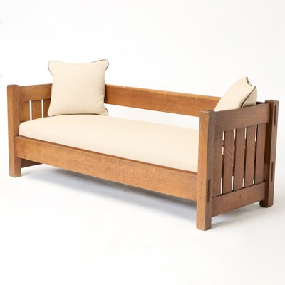 Lot 139 - Gustav Stickley Oak and Upholstered Settee