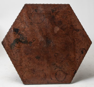 Lot 141 - Gustav Stickley Oak, Leather and Brass "Model 624" Hexagonal Library Table