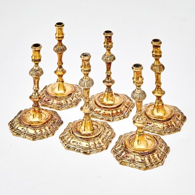 Lot 123 - Set of Six Tiffany & Co. Sterling Silver Gilt Tapersticks