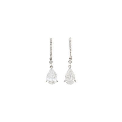 Lot 150 - Pair of White Gold and Diamond Pendant-Earrings