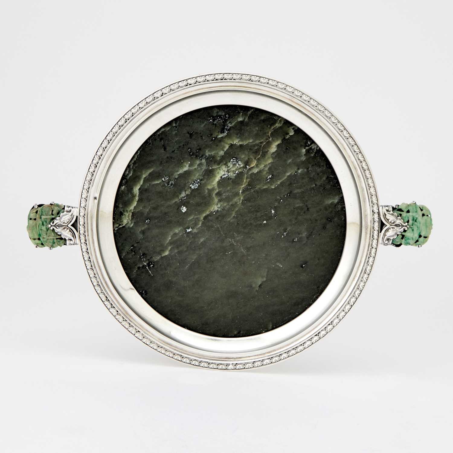 Lot 205 - Yamanaka & Co. Sterling Silver Mounted Spinach Jade Salver