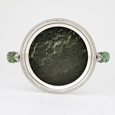 Lot 205 - Yamanaka & Co. Sterling Silver Mounted Spinach Jade Salver