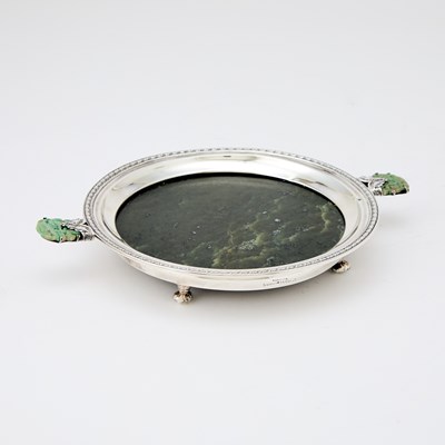 Lot 205 - Yamanaka & Co. Sterling Silver Mounted Spinach Jade Salver