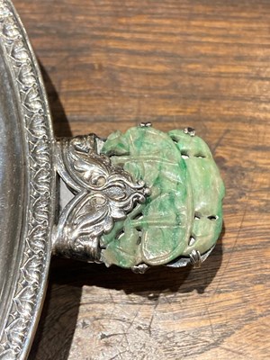 Lot 205 - Yamanaka & Co. Sterling Silver Mounted Spinach Jade Salver