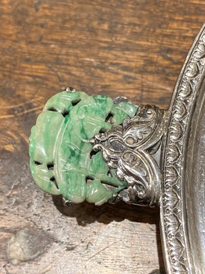 Lot 205 - Yamanaka & Co. Sterling Silver Mounted Spinach Jade Salver