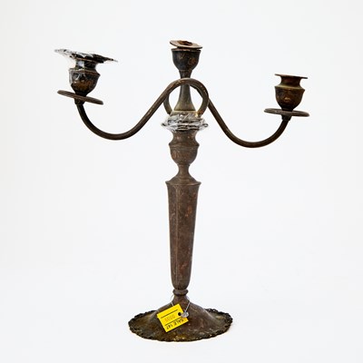 Lot 9 - Silver Candle Stick in 3 parts, 32 ozs., weighted and damaged.