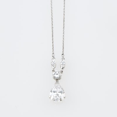 Lot 72 - Diamond and Lab-Grown Diamond Necklace, 7 diamonds about 1.15 cts., lab-grown diamond about 3.35    cts., Platinum 5 dwt.