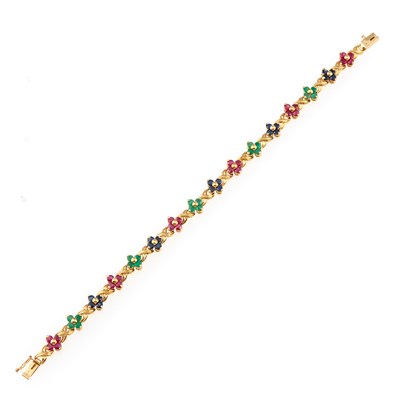 Lot 144 - Gold and Stone Flexible Bracelet, 14K 7 dwt. all