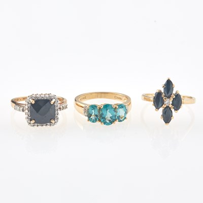 Lot 145 - Three Diamond and Stone Rings, 14K 5 dwt. all