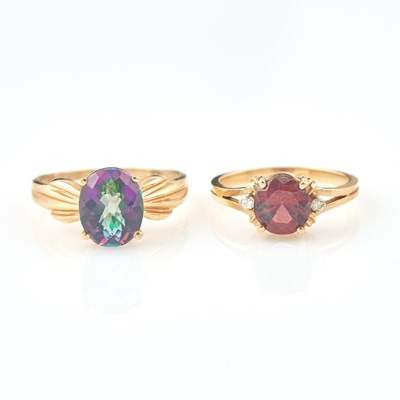 Lot 229 - Two Diamond and Stone Rings, 14K 3 dwt. all