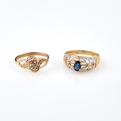 Lot 239 - Two Diamond and Stone Rings, 10K 2 dwt. all