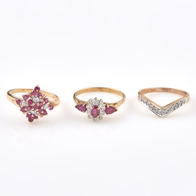 Lot 248 - Three Diamond and Stone Rings, 10K 4 dwt. all