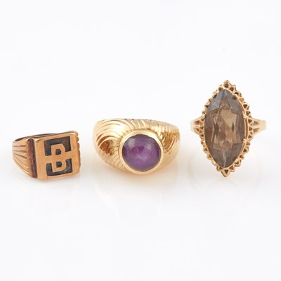 Lot 291 - Three Gold and Stone Rings, 14K 19 dwt. all