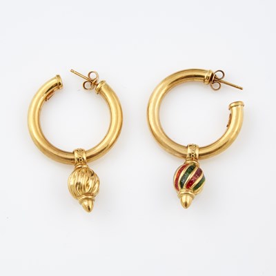 Lot 294 - Two Gold and Enamel Earrings, 18K 7 dwt. all, enamel damaged