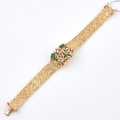 Lot 307 - Ladys Diamond and Stone Bracelet Watch, 9 diamonds about 0.35 ct., 17 Jewels, Geneva, 14K 23 dwt.   all