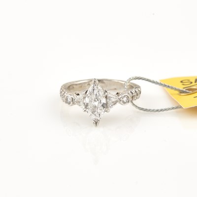 Lot 355 - Diamond Engagement Ring, 13 diamonds, center stone about 0.95 ct., 12 stones about 0.90 ct.         14K 3 dwt.