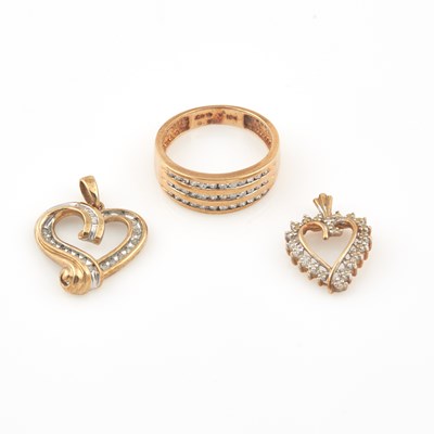 Lot 359 - Diamond Ring and Two Gold and Stone Pendants, 10K 5 dwt. all