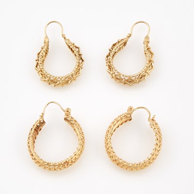 Lot 449 - Four Gold Earrings, 14K 9 dwt.