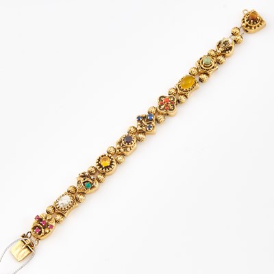 Lot 487 - Gold Bead and Stone Flexible Bracelet, 14K 19 dwt., all, stones missing