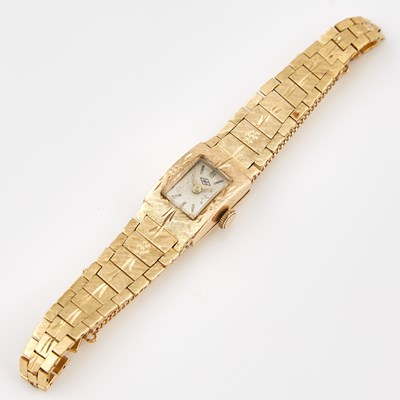 Lot 508 - Ladys Gold Bracelet Watch, 17 Jewels, 14K 13 dwt. all