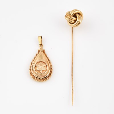 Lot 513 - Gold Stick Pin and Pendant, 14K 5 dwt.