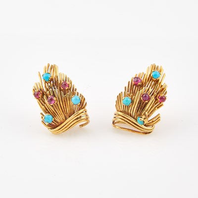 Lot 523 - Two Gold and Stone Earrings, 18K 10 dwt. all