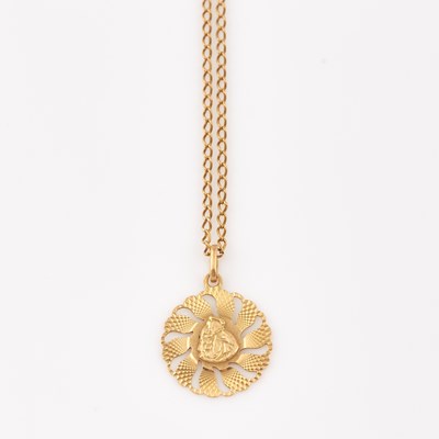 Lot 543 - Gold Pendant and Neck Chain, 14K 6 dwt.