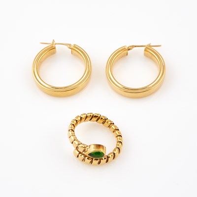 Lot 566 - Gold and Stone Ring and Two Earrings, 18K 8 dwt. all