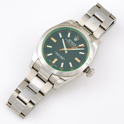 Lot 570 - Mans Metal Bracelet Watch, 31 Jewels, Rolex, Milgauss, 40mm with box and papers