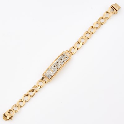 Lot 577 - Diamond ID Bracelet, 14K 16 dwt.