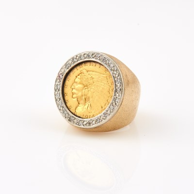 Lot 578 - Diamond Coin Ring, 22K and 14K 13 dwt. all