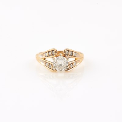 Lot 580 - Diamond Engagement Ring, 13 diamonds, center stone about 0.70 ct., 14K 2 dwt.