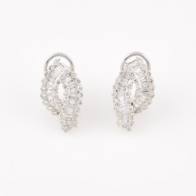 Lot 582 - Two Diamond Earrings, 114 diamonds about 3.50 cts., 14K 6 dwt.