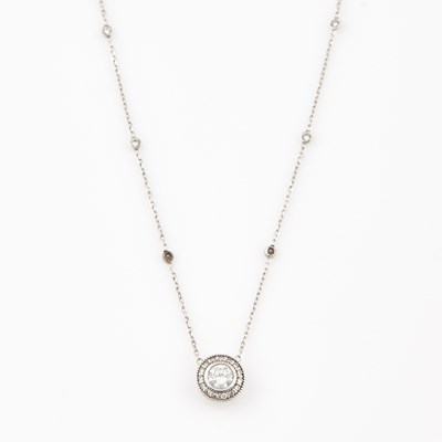 Lot 587 - Diamond Necklace, center stone about 0.50 ct., 14K 2 dwt.