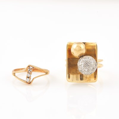 Lot 603 - Diamond Ring and Gold and Stone Ring, 18K 7 dwt. all