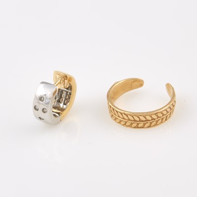 Lot 605 - Diamond Earring and Gold Ring, 14K 2 dwt.